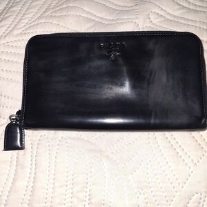 Prada Zip Around Black Patent Leather Wallet